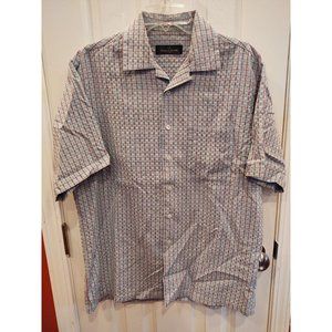 Bugatchi Uomo Modal Mens Shirt M Short Sleeve Checks Blue Red Yellow Textured